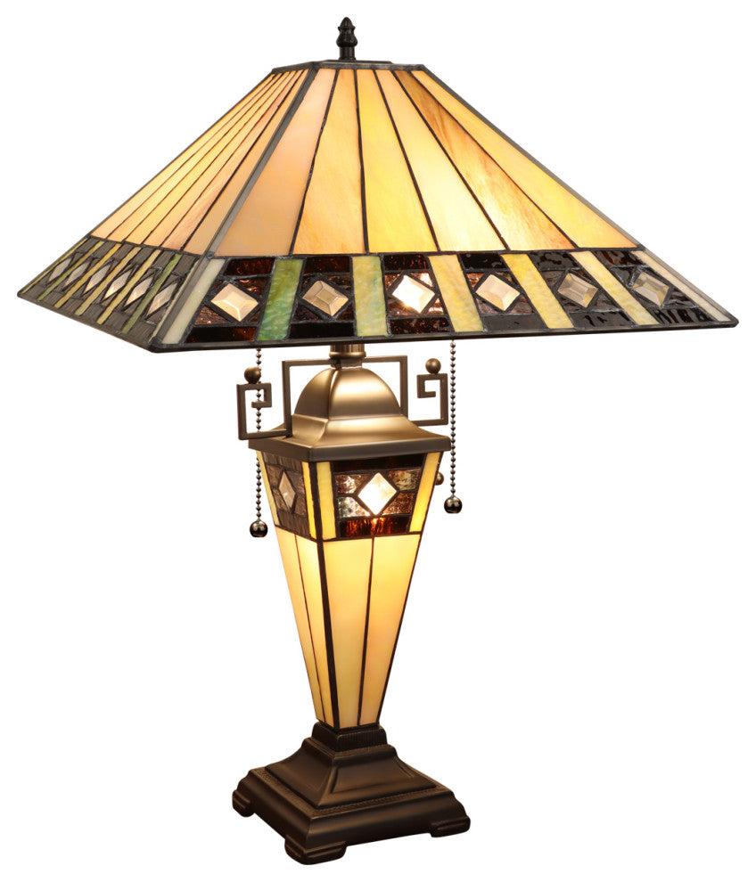 Giles Tiffany 3-Light Mission Double Lit Table Lamp 16" Shade