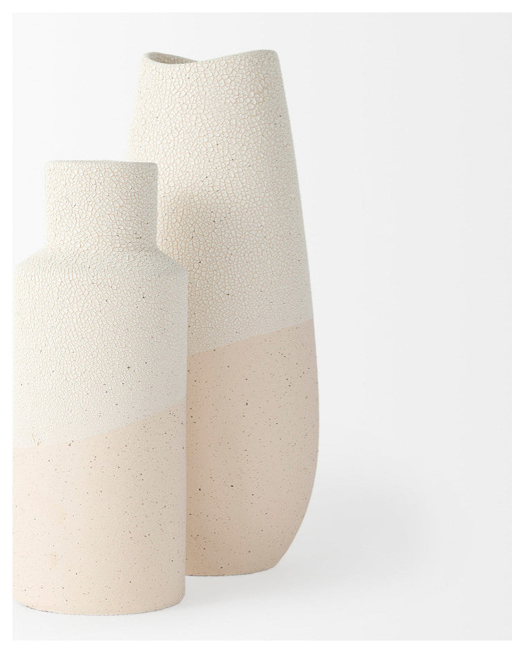 Salar Cream Gourd Style Crackled Ceramic Vase, 11"