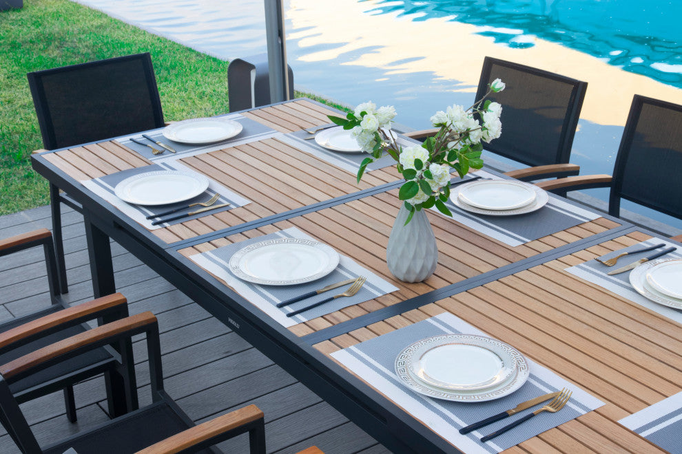 Heck Extendable Teak Outdoor Dining Set for 8 Person, Aluminum, by HIGOLD