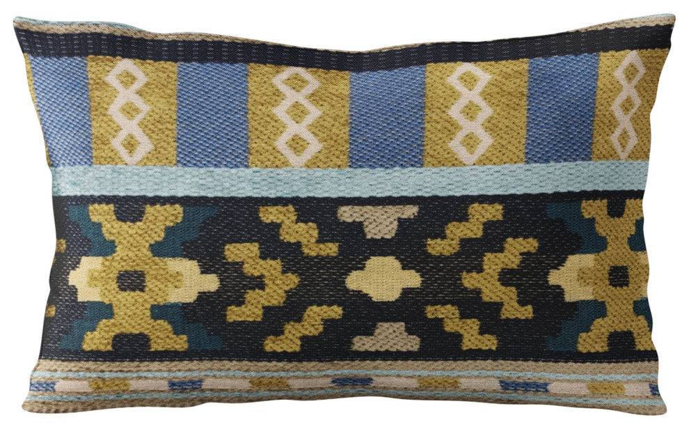 Plutus Blue Unique Lanes Border Luxury Throw Pillow, 12"x20"