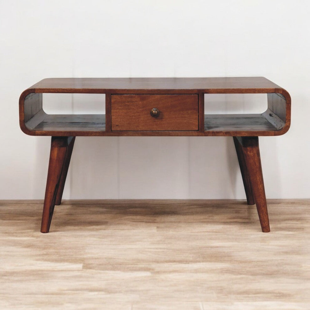 Artisan Furniture Solid Wood Curved Honey Caramel Coffee Table with a drawer