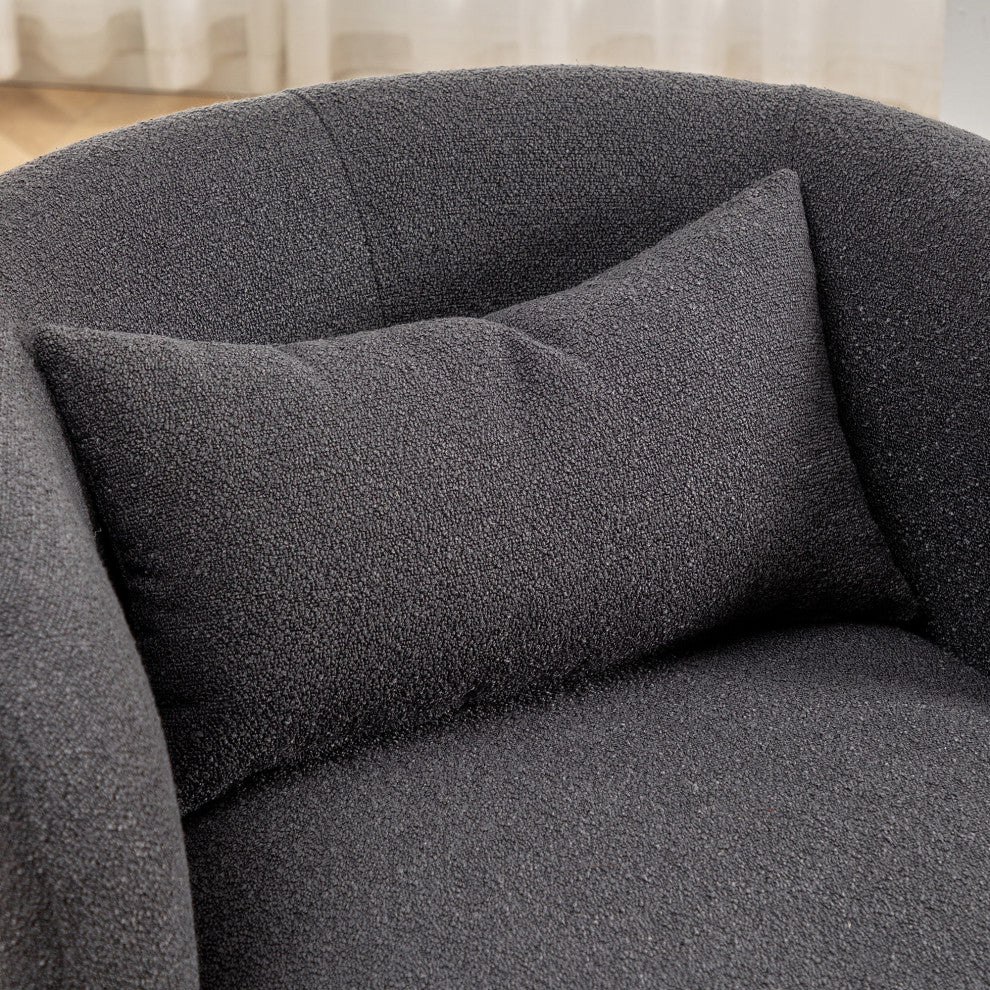 34" Wide Boucle Upholstered Swivel Armchair, Dark Gray