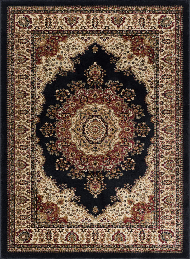 Fiona Traditional Oriental Black Rectangle Area Rug, 5'x7'