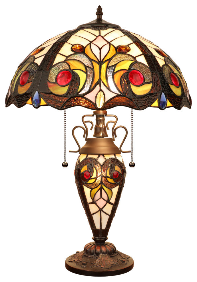 Lennon Tiffany 3-Light Victorian Double Lit Table Lamp 16" Shade