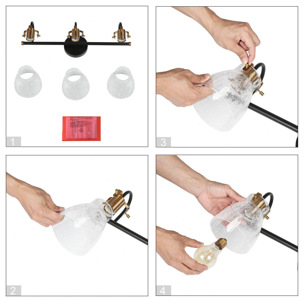 LNC Dawn Polished Gold Modern Crakled-Glass Wall Sconce, 3 Lights