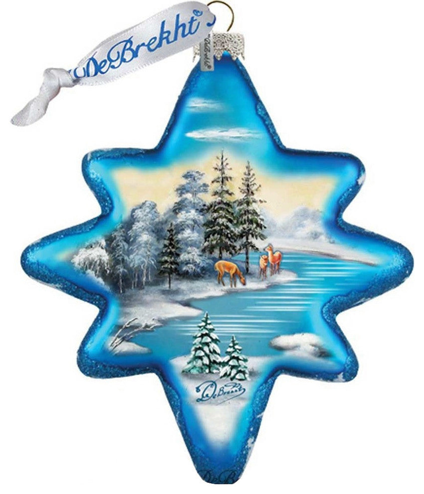 Hand Painted Limited Edition Peaceful Kingdom North Star Glass Scenic Ornament