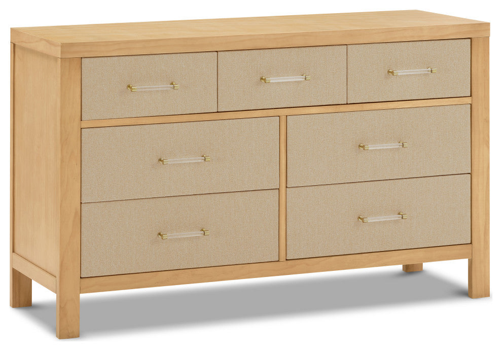 Eloise 7-Drawer Assembled Dresser, Honey and Performance Sand Eco-Weave