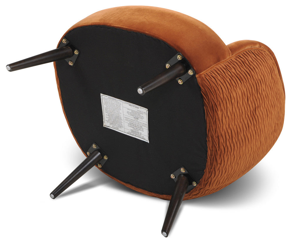 London Ruched Barrel Accent Chair, Burnt Orange Velvet