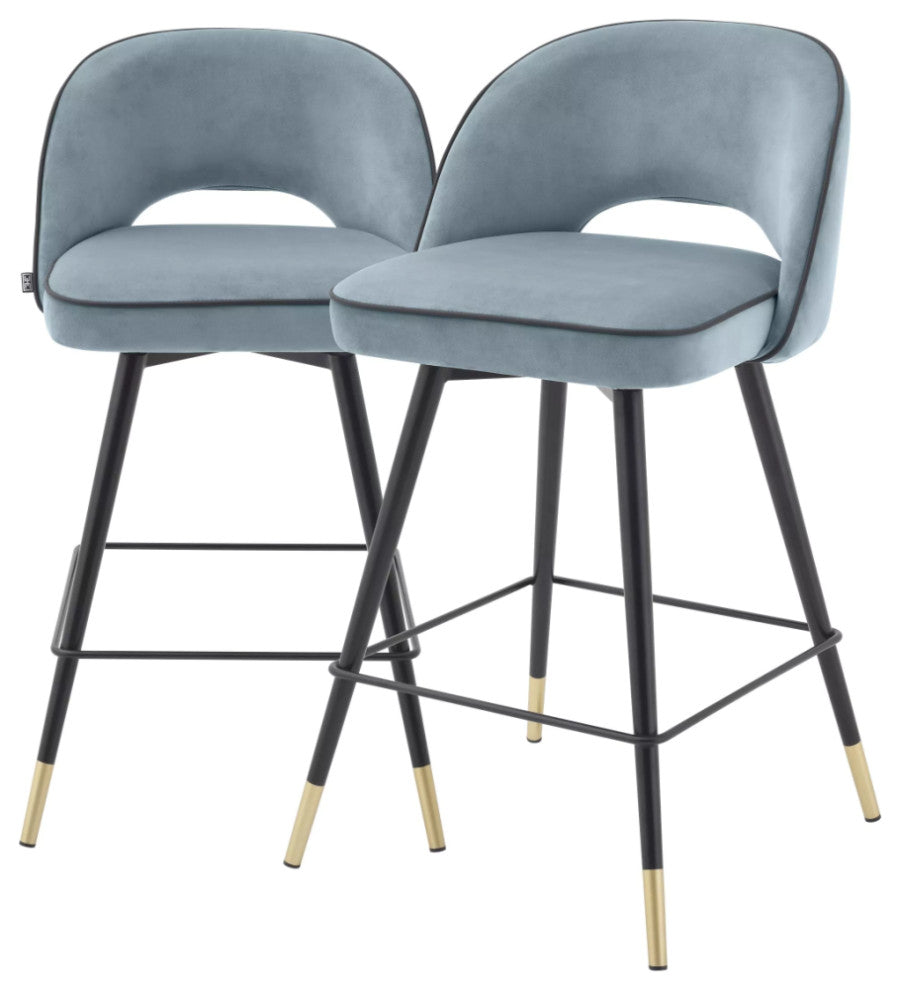 Upholstered Swivel Counter Stool Set (2) | Eichholtz Cliff, Blue