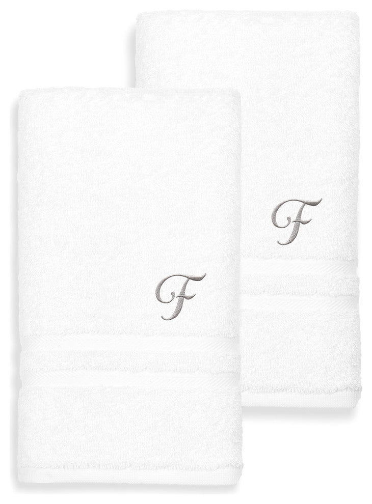 Denzi Hand Towels With Monogrammed Letter, Set of 2, F
