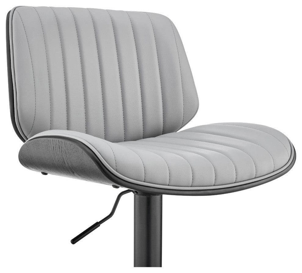 Adjustable Gray Faux Leather Black Steel and Wood Bar Stool