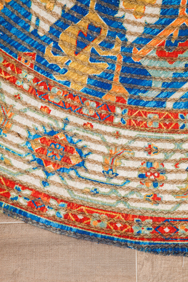 Round Sahand Distressed Area Rug, 8' Round