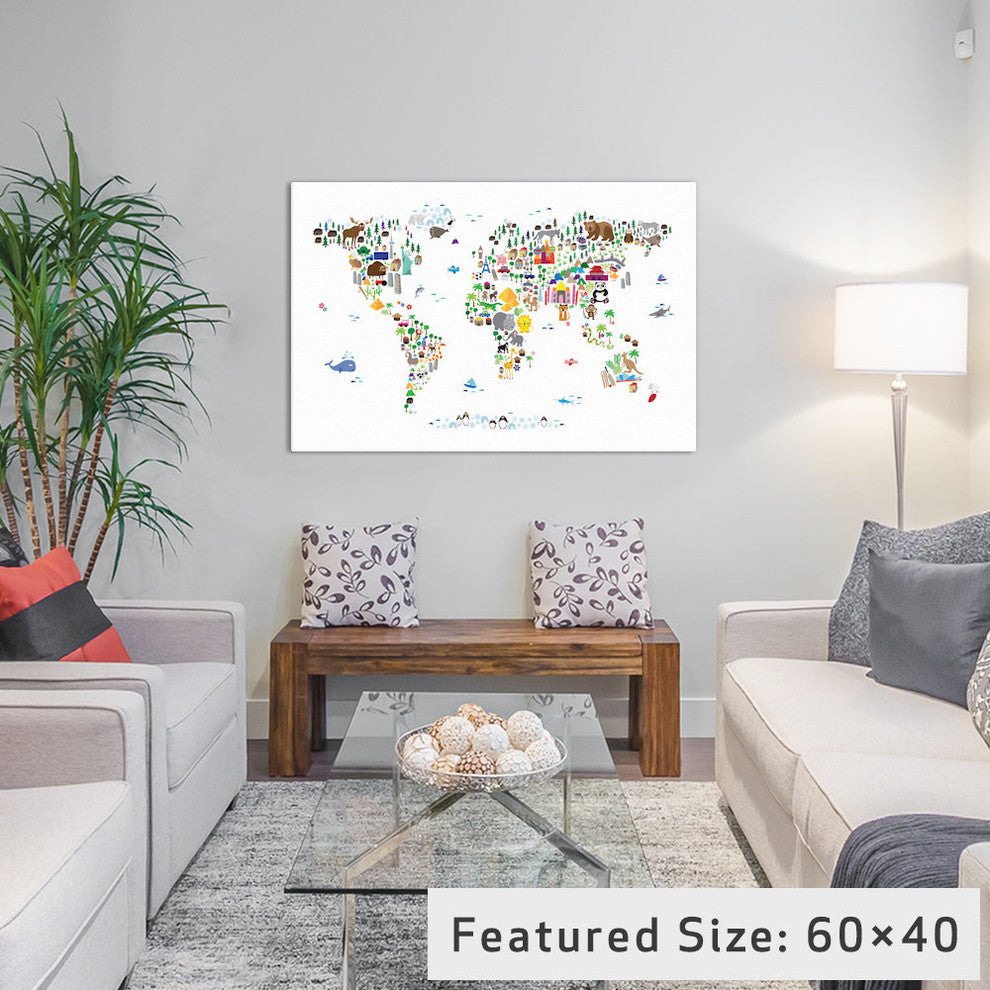 "Animal Map of The World" by Michael Tompsett, 40x26x1.5"