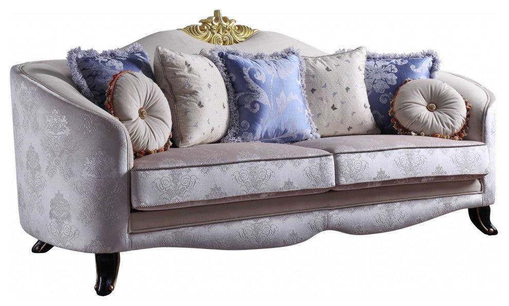 HomeRoots 38" X 95" X 44" Cream Fabric Upholstery Sofa w7 Pillows