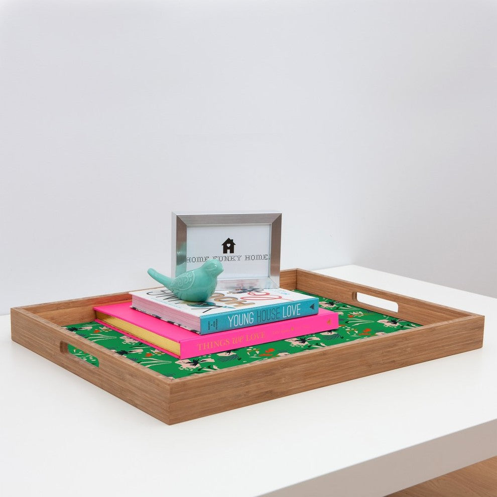 Anthology Of Pattern Seville Garden Green Rectangular Tray, 18"x14"