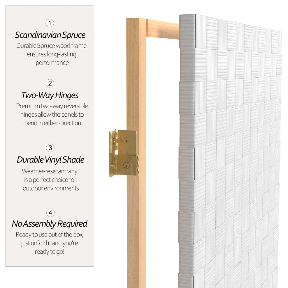 6 ft. Tall Woven Fiber Outdoor All Weather Room Divider 6 Panel White