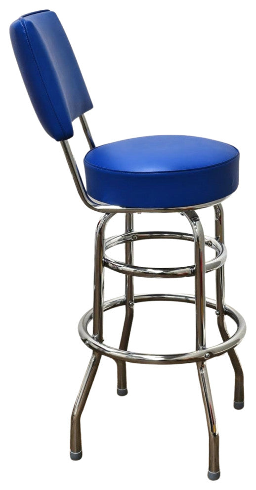 Retro Home Double Ring Upholstered 30" Swivel Bar Stool with Back, Blue