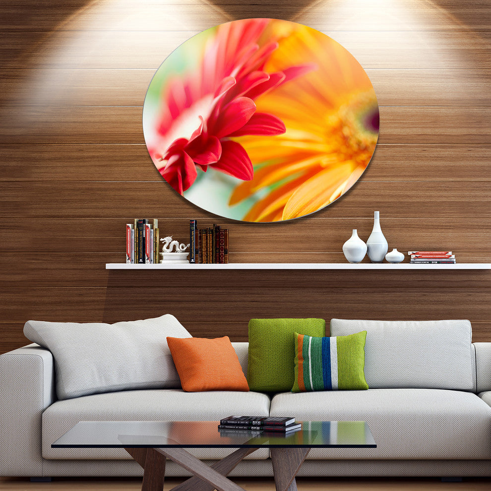 Red And Yellow Daisy Flower, Modern Floral Round Wall Art, 11"