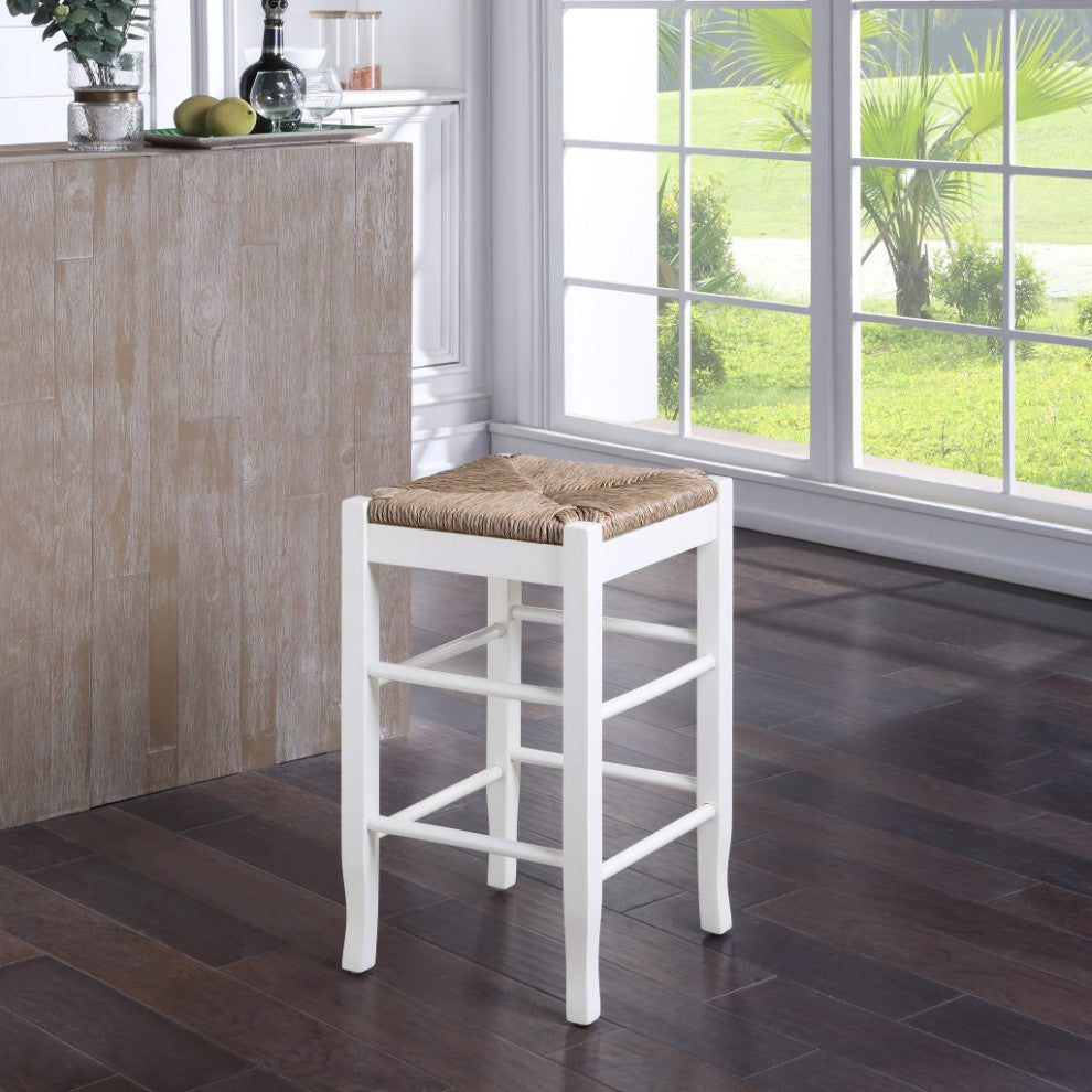 Square Rush Backless Counter Bar Stool, Cream