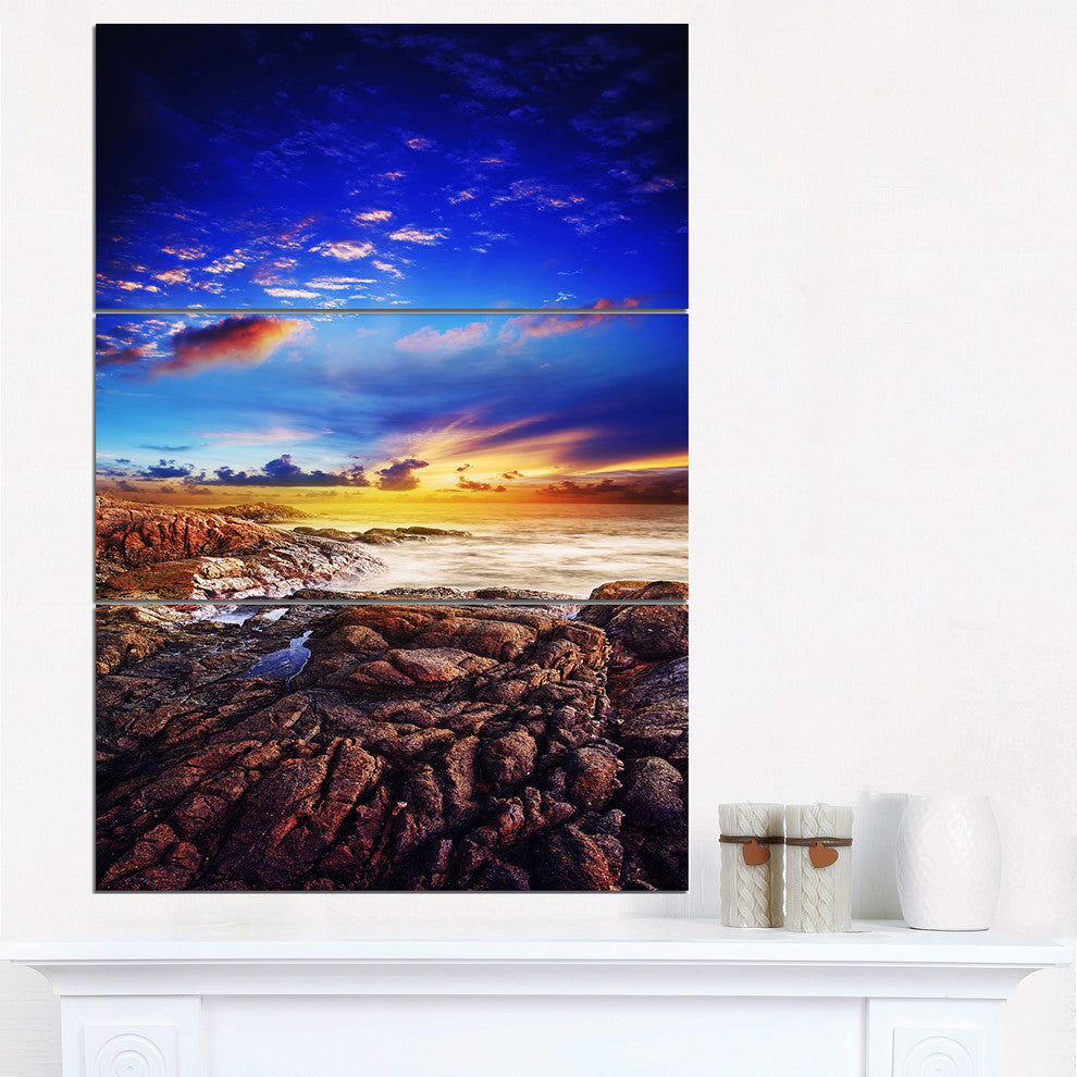 "Sunset Over the Ocean" Photography Metal Wall Art, 3 Panels, 28"x36"