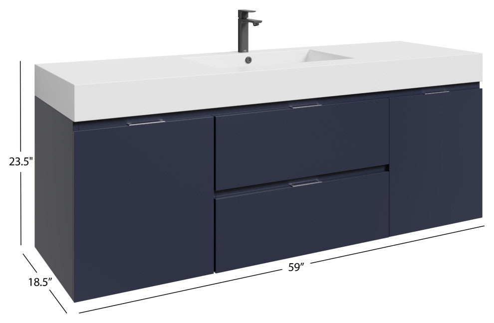 Boutique Bath Vanity, Blue, 60", Single Sink, Freestanding