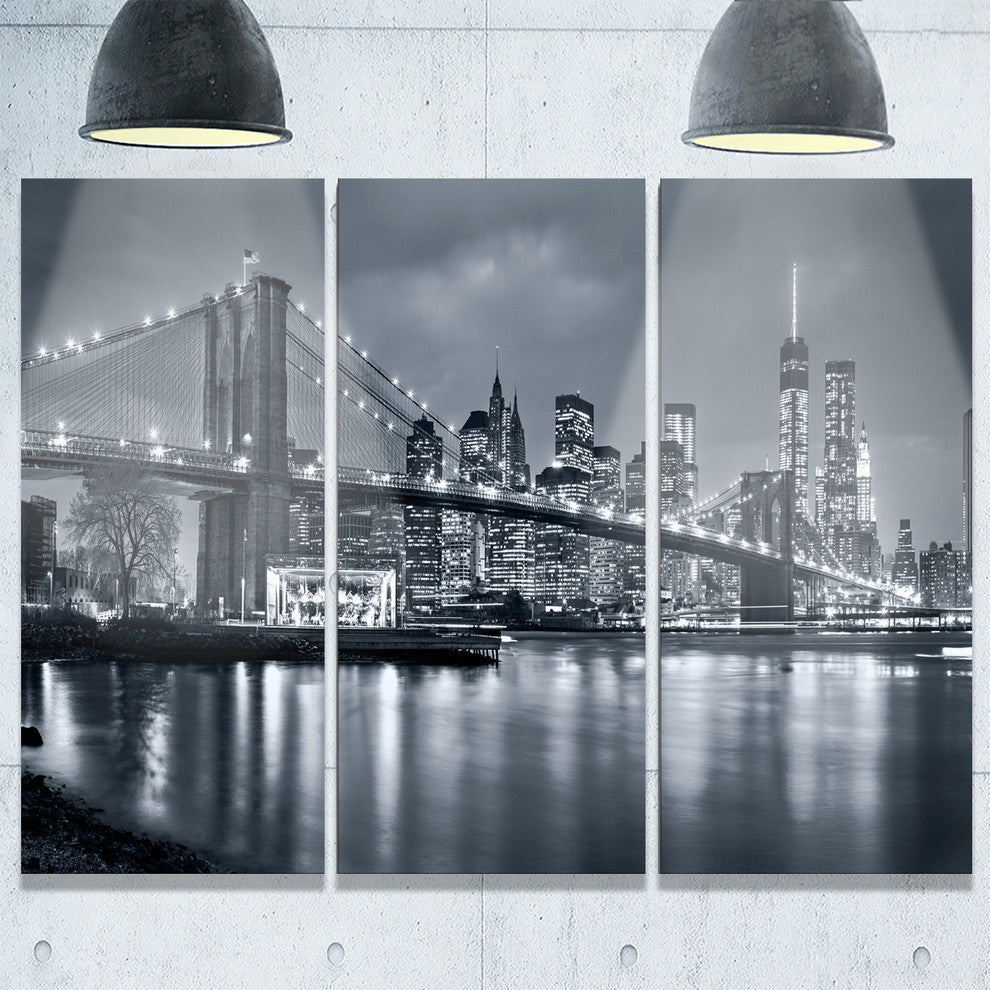 "Panorama New York City at Night" Metal Wall Art, 3 Panels, 36"x28"