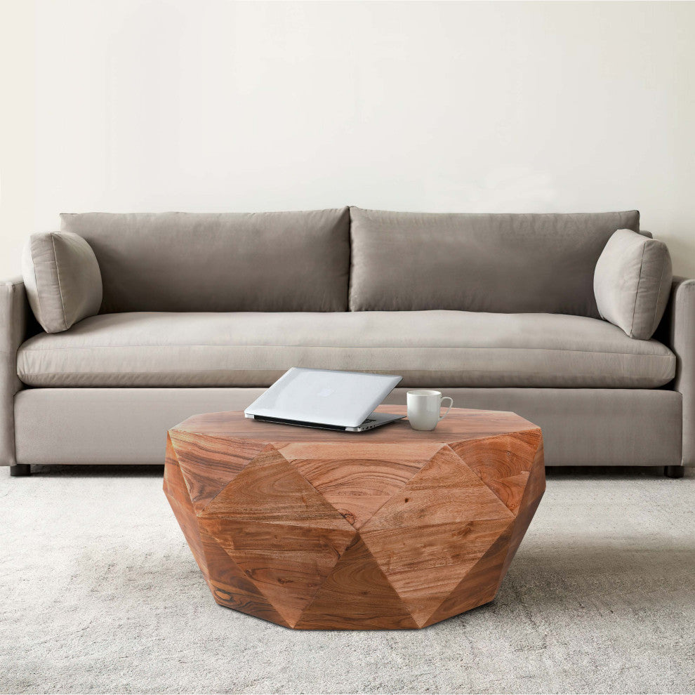 33" Wide Diamond Shape Acacia Wood Coffee Table With Smooth Top, Dark Brown