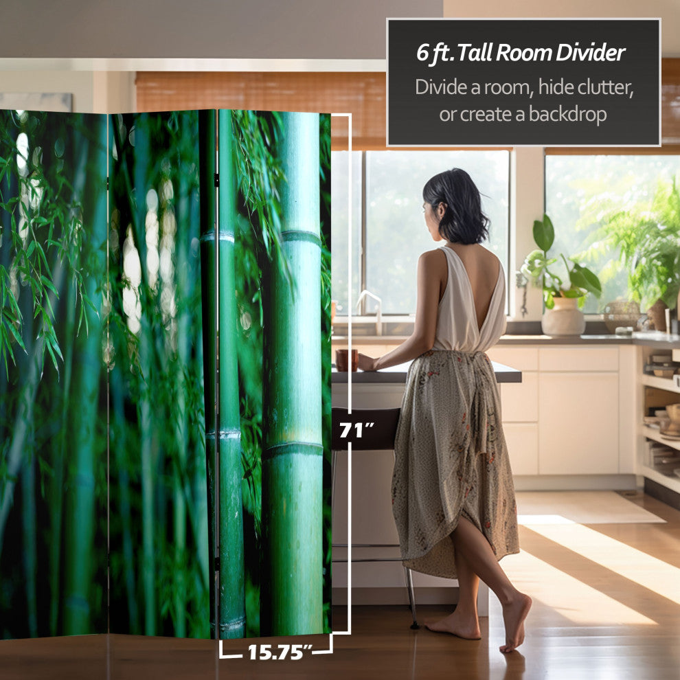 6' Tall Double Sided Bamboo Tree Canvas Room Divider