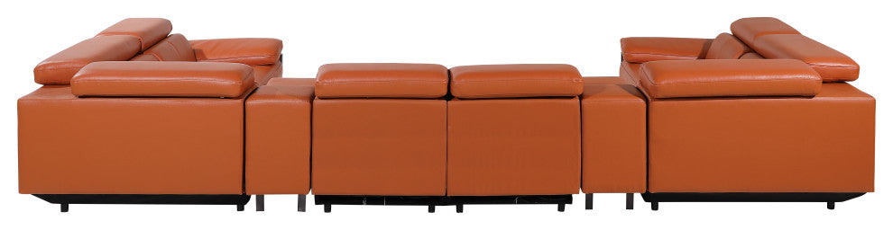 Antonio Italian Leather 8-Piece U-Shaped Power Reclining Sectional, Camel