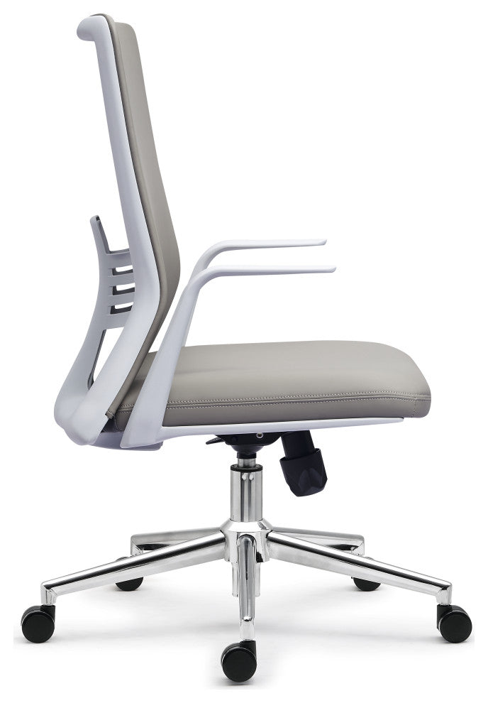 Modern Ergonomic Office Chair Faux Leather Upholstery Lumbar Support, Gray