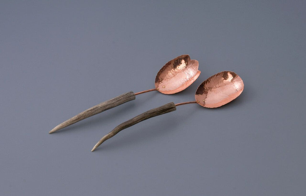 Medium Spoon Salad Set, Copper, Antler Point Handle