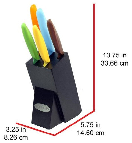 Oceanstar KS1217 6-Piece Non-Stick Coating Knife Set with Block, Elegant Black