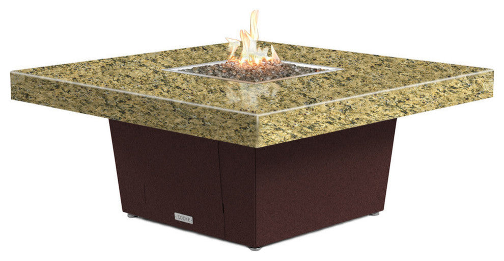 Square Fire Pit Table, 48x48, Chat Height, Natural Gas, Santa Cecilli Top, Dark