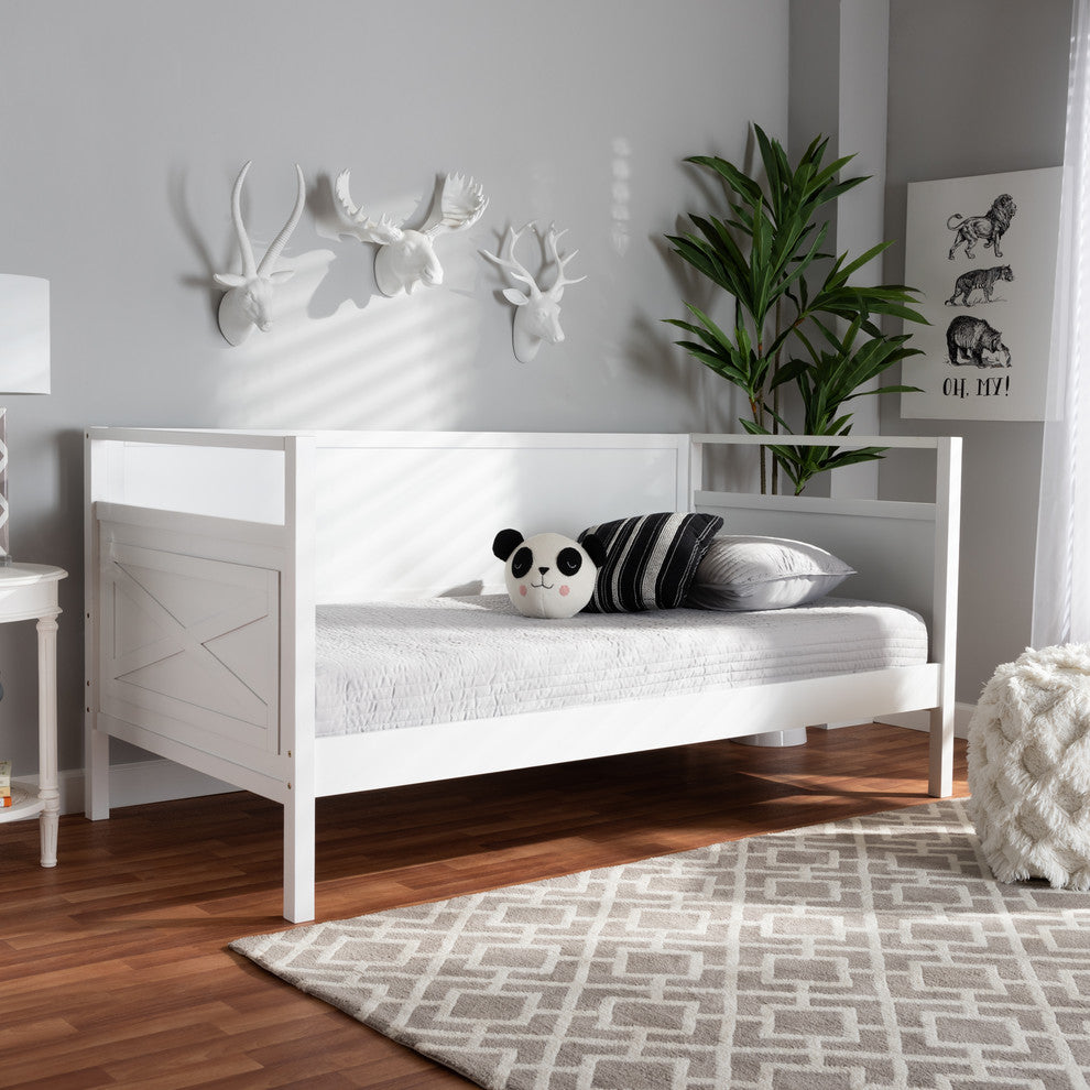 Verr Cottage Farmhouse White Wood Twin Size Daybed, White