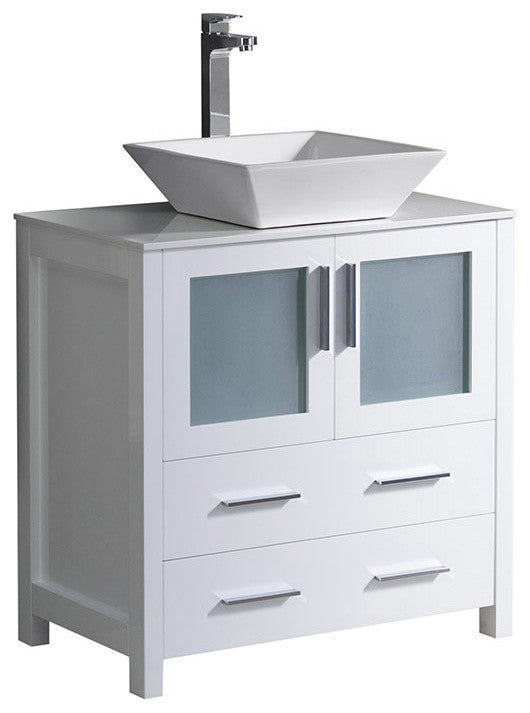 Torino 30" Bathroom Cabinet, Base: White, With Top, Vessel Sink