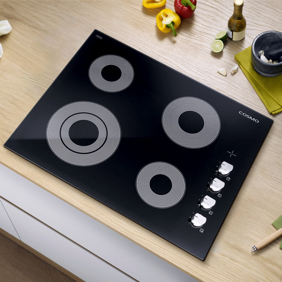 Cosmo 24" Electric Ceramic Glass Cooktop With 4 Elements, Dual Zone Element