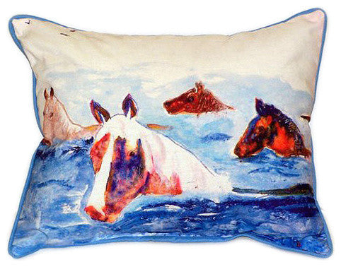 Pair of Betsy Drake Chincoteague Ponies Indoor/Outdoor Pillows 16 Inchx20 Inch