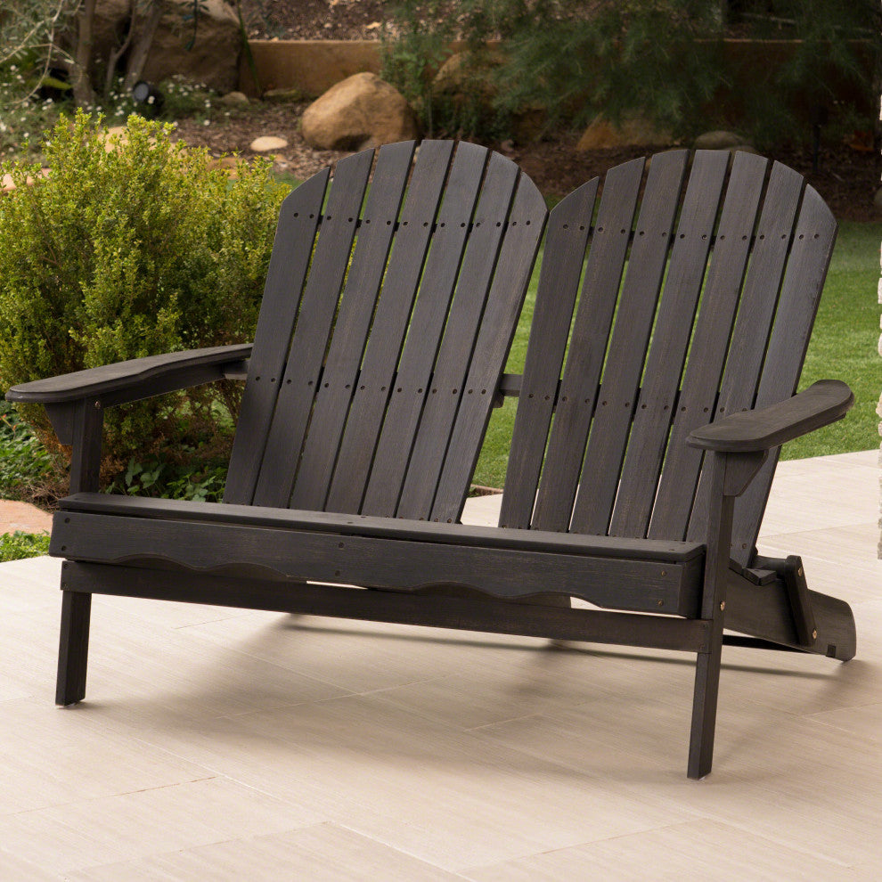 GDF Studio Vivian Outdoor Acacia Wood Adirondack Loveseat, Dark Gray