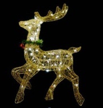 Pre-lit Glittered Prancing Reindeer Christmas Yard Art Decoration, Gold, 34", Gold
