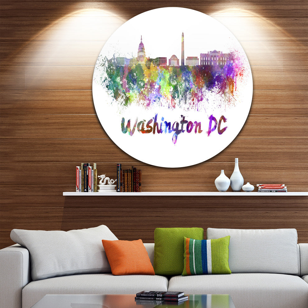 Washington Dc Skyline, Cityscape Round Metal Wall Art, 11"