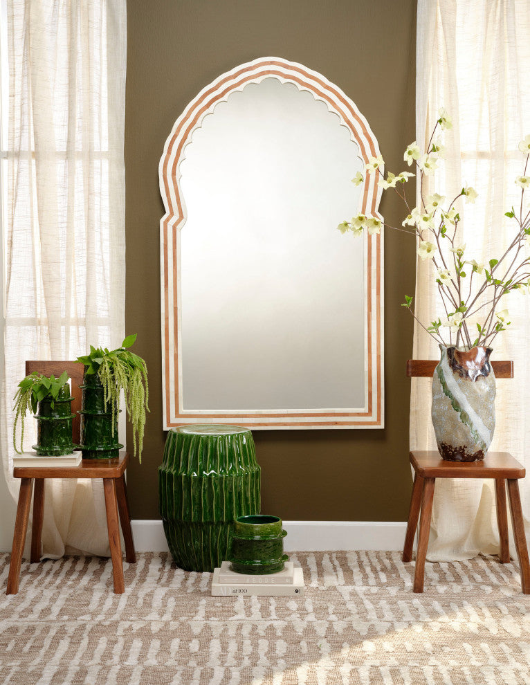 Bardot 60" Wood and Buffalo Bone Arch Wall Mirror