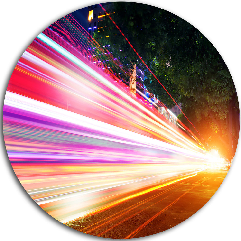 Expressway Light Trails, Cityscape Photo Round Metal Wall Art, 11"