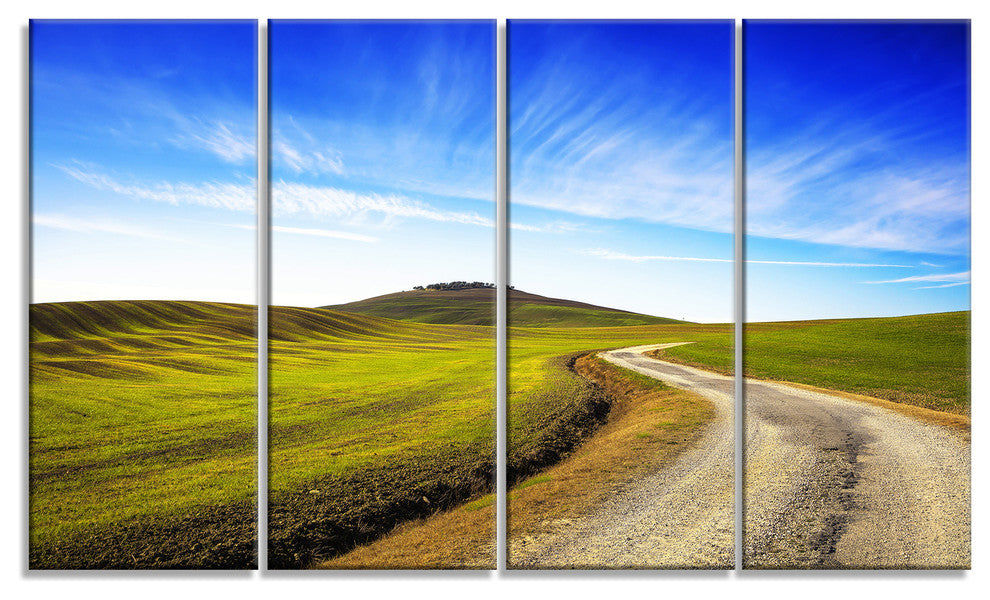 "Rural Road And Olive Trees Uphill" Landscape Wall Art, 4 Panels, 48"x28"