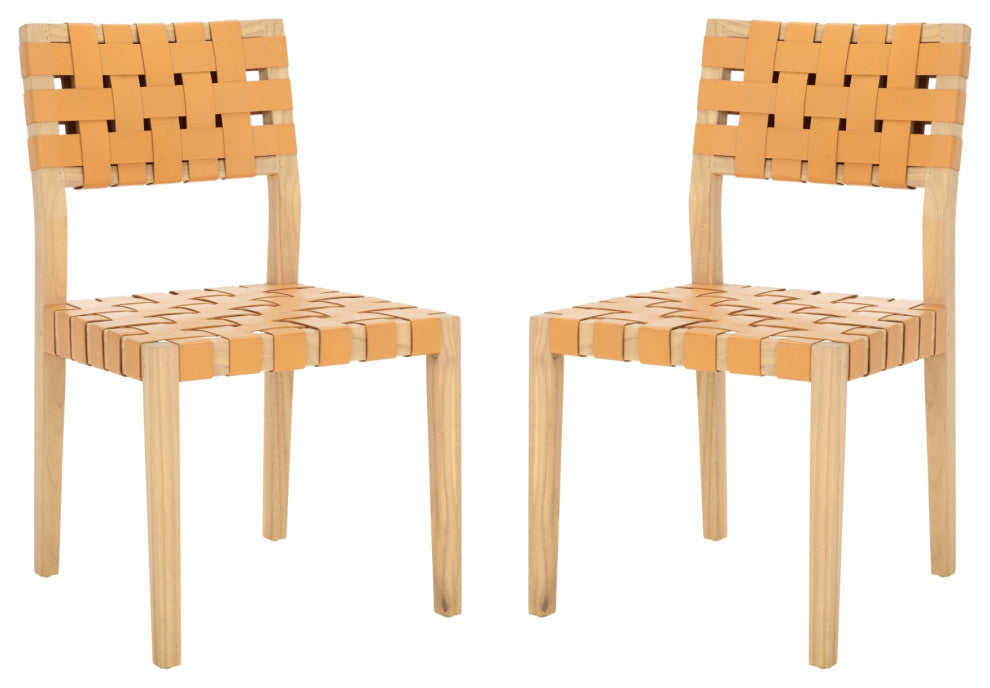 Safavieh Couture Bette Woven Leather Dining Chair, Tan/Natural