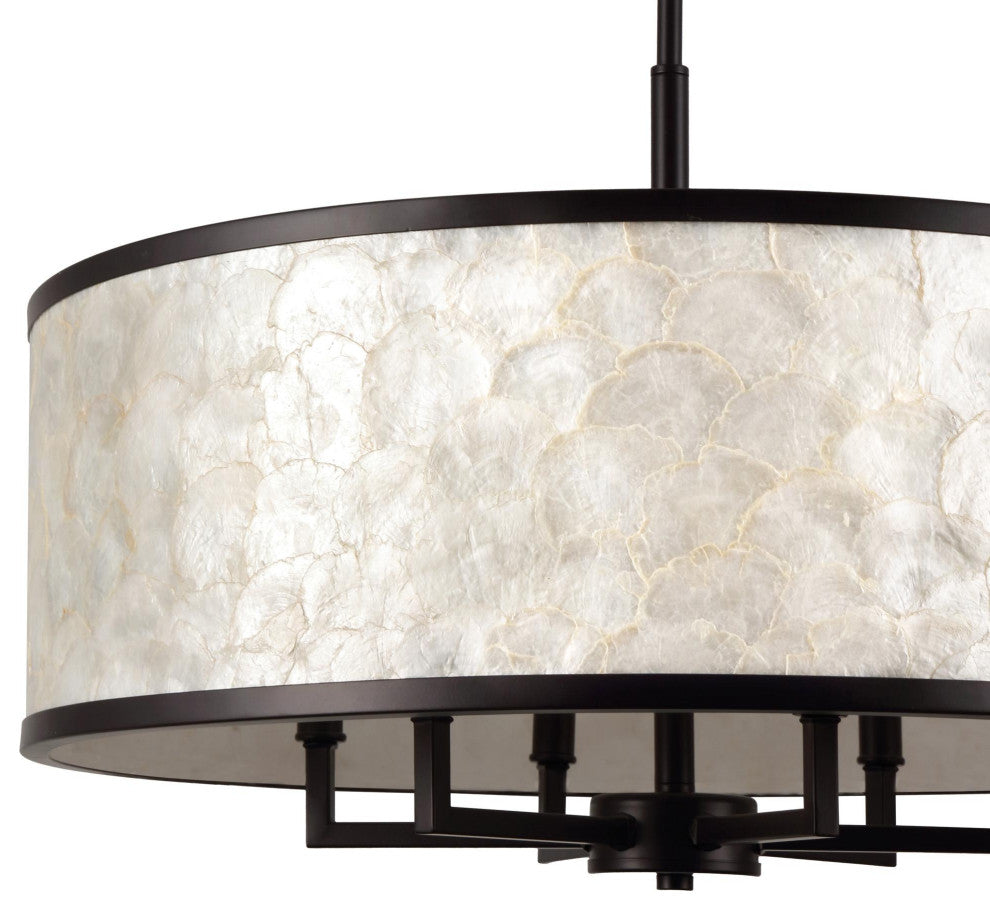 GetLedel 24-inch 6-Light Capiz Shell Drum Chandelier, Oil Rubbed Bronze