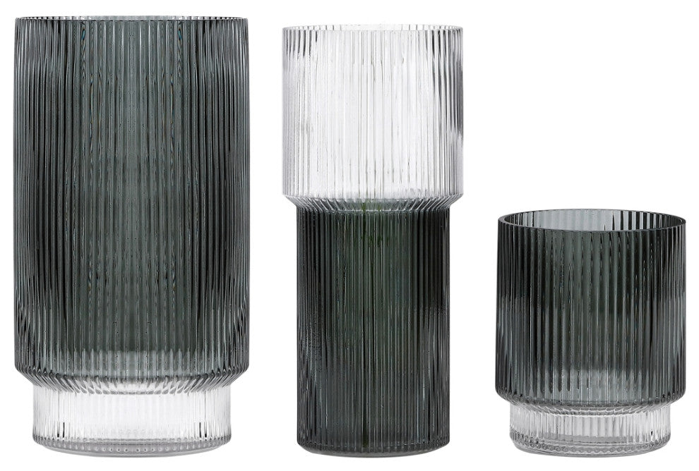 Safavieh Zinc Fluted Glass Vase, Set of 3, Blue Grey