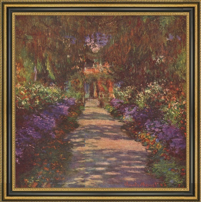 Claude Oscar Monet Garden Path Framed Premium Canvas Print, 20"x20"