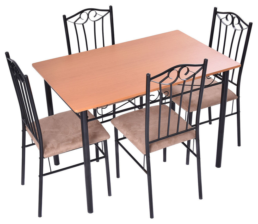 Costway 5 PC Dining Set Wood Metal Table and 4 Chairs Kitchen Furniture
