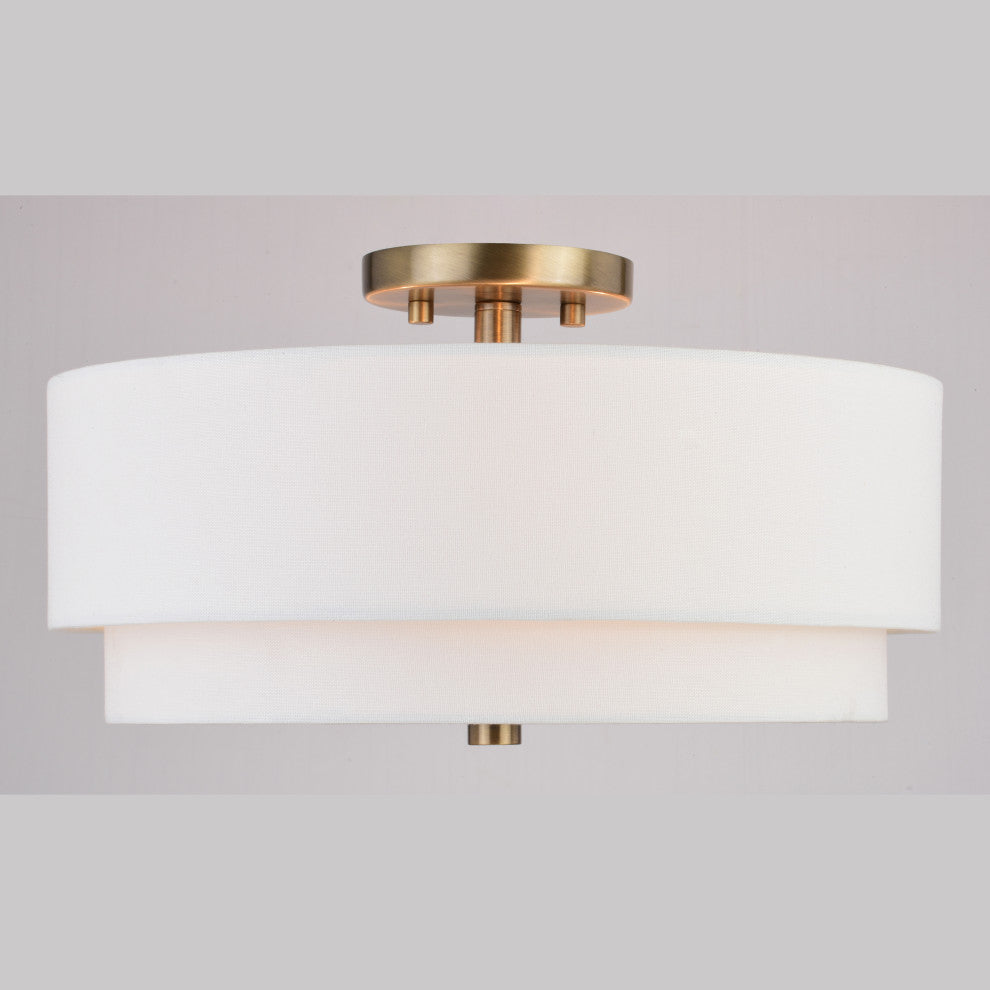 Burnaby Mid-Century Drum Semi Flush Ceiling Light, Matte Brass, 16"wx9"hx16"d