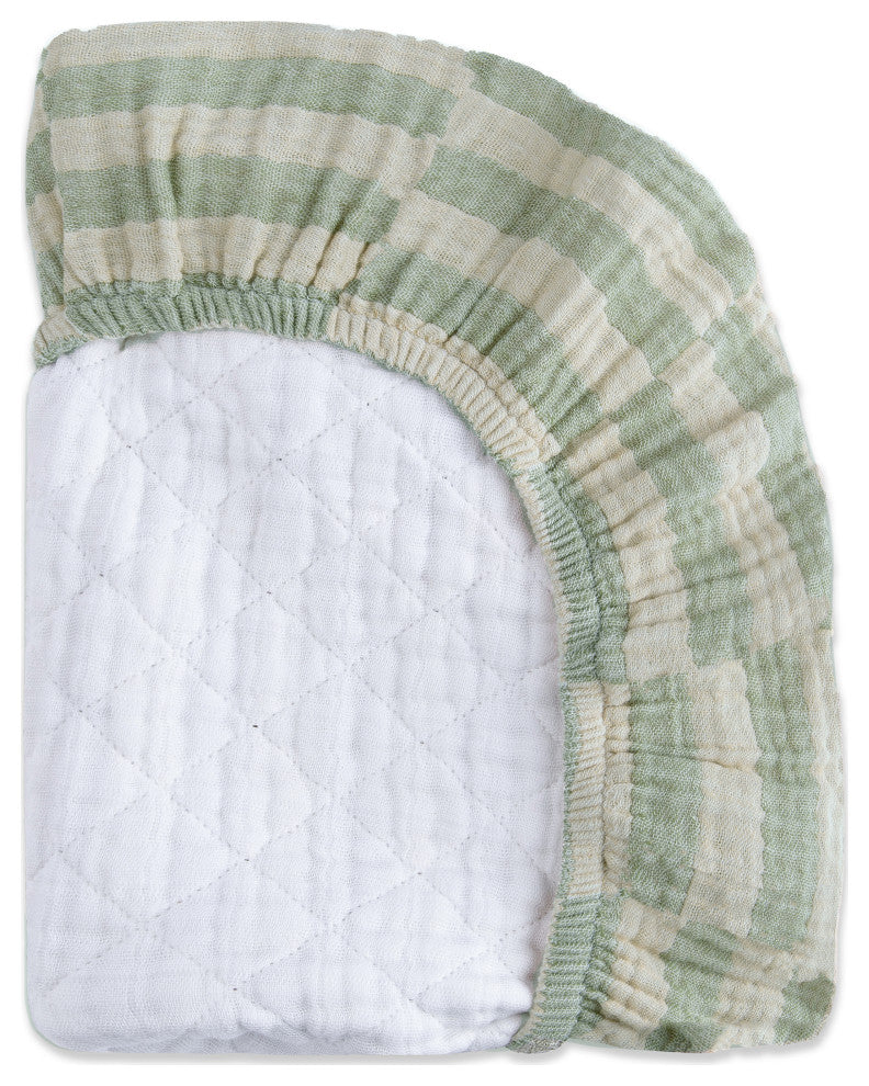 Quilted Changing Pad Cover, GOTS Certified Organic Muslin Cotton, Moss Stripe